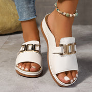 Women's Orthopedic Sandals Gold Buckle Single Band Slide Platform Style
